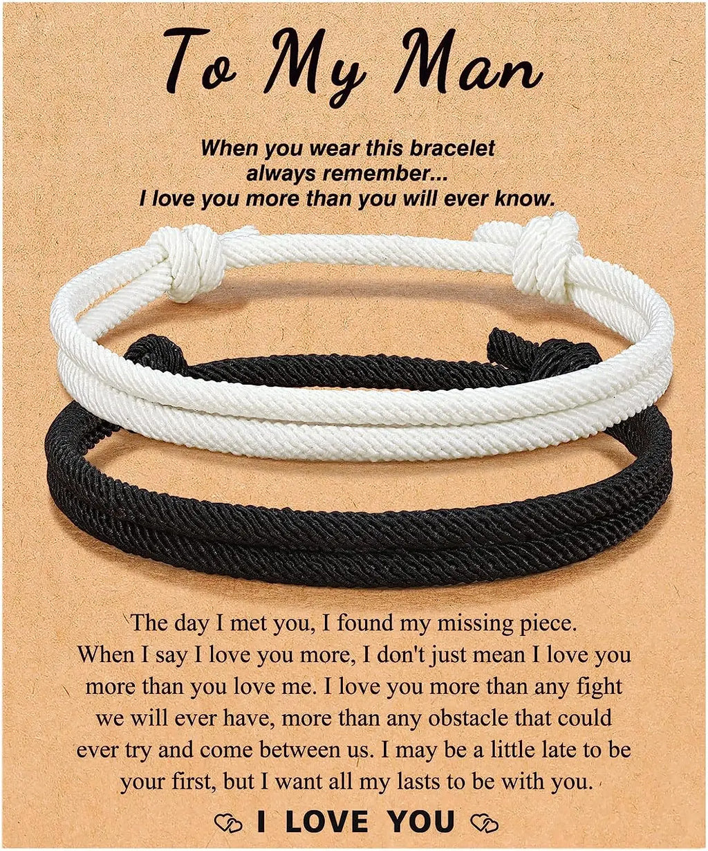 Couples Bracelets To My Men, Boyfriend, Girlfriend, My Love - Anniversary Valentines Day Birthday Christmas Gift for Him and Her