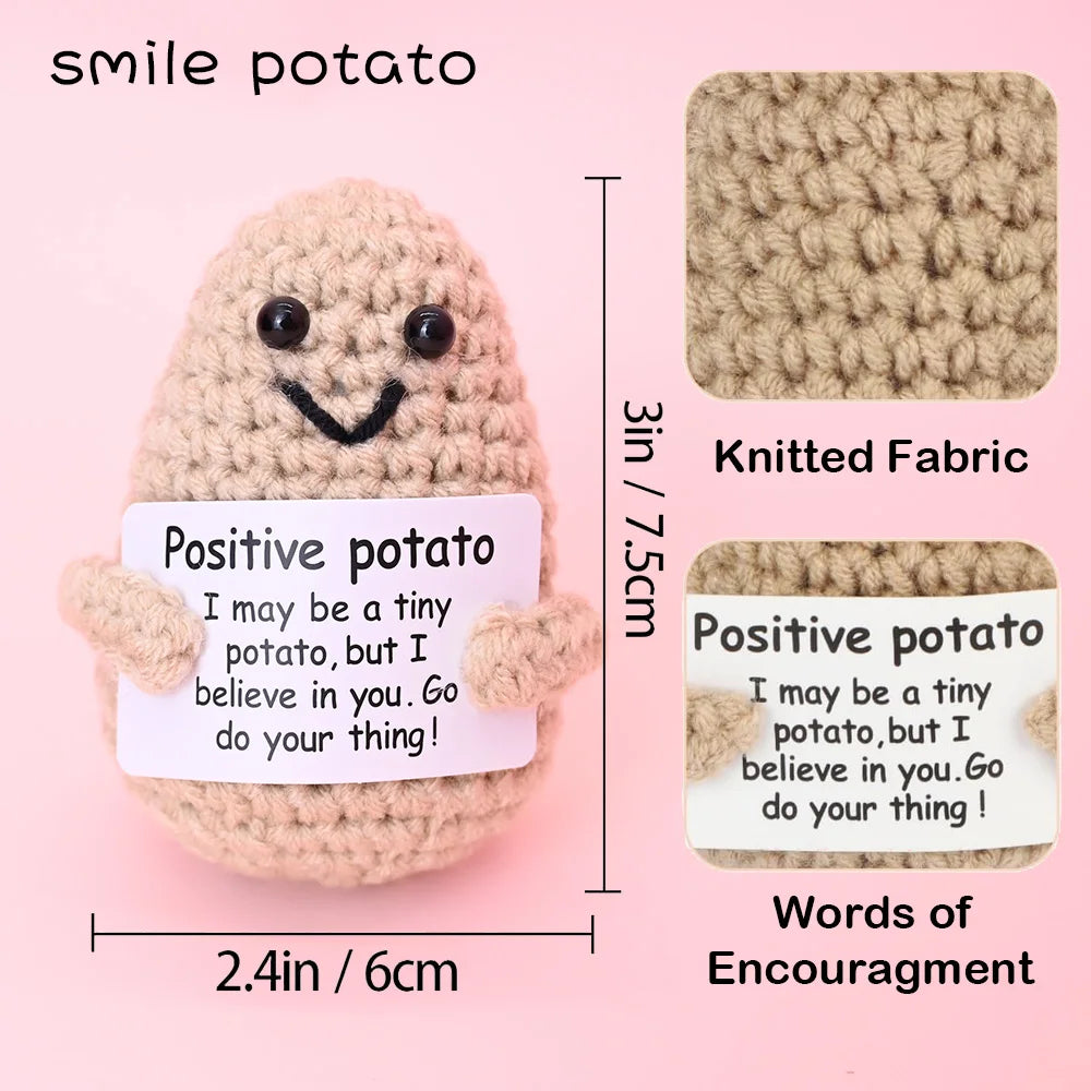 Positive Energy Crochet Doll Pocket Hug Handmade Knitted Plush Potato Plant Avocado Bee Turtle Duck Funny Emotional Support Gift