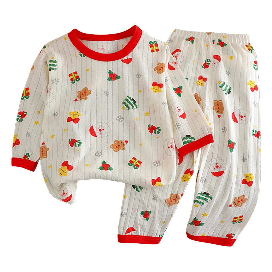 Spring Winter Kids Long Sleeve and Pants Pajamas Set Soft Breathable Baby Sleepwear Cartoon Bear AC Room Wear Boys Girls Clothes