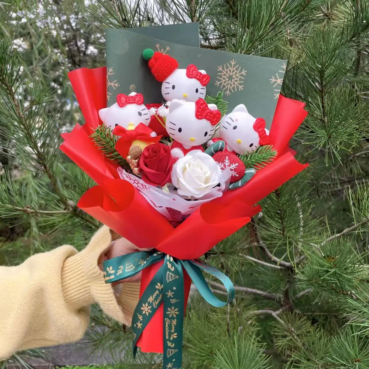 Cartoon Vinyl Doll Action Figures With Artificial Flower Creative Bouquet Christmas Valentine Birthday Gifts