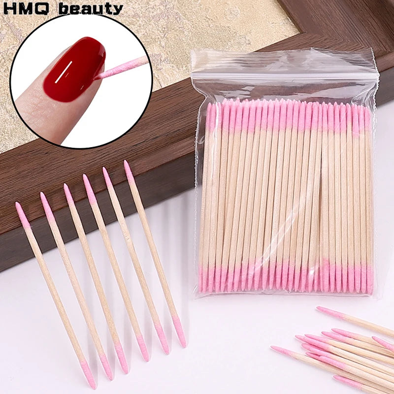 100/300/500Pcs Disposable Wood Cotton Swab Double Head Lipstick Ear Swabs Eyelash Cleaning Cotton Buds Manicure Beauty Supplies