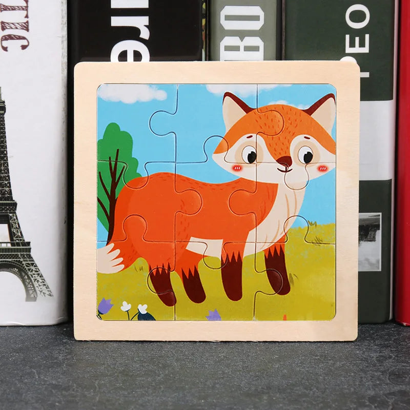 Hot Sale 11X11CM Kids Wooden Puzzle Baby Cartoon Animal Traffic Tangram Wood Puzzle Educational Jigsaw Toys For Children Gifts
