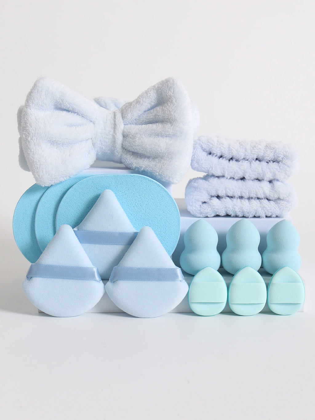 15Pcs Cosmetic Puff Makeup Sponge Blender Beauty Egg Foundation Sponges Puff Wash Face Headband Wristband Make up Accessories