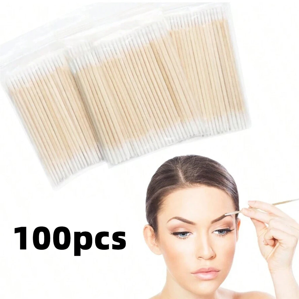 100/300/500Pcs Disposable Wood Cotton Swab Double Head Lipstick Ear Swabs Eyelash Cleaning Cotton Buds Manicure Beauty Supplies