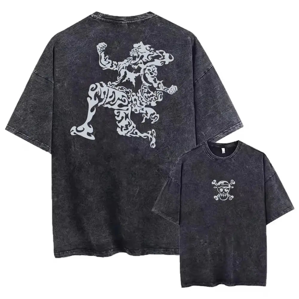 Unisex Oversized Anime Washed T-shirt Men One Piece Streetwear Women Short Sleeved Graphic Tee Summer Harajuku Casual Top HipHop