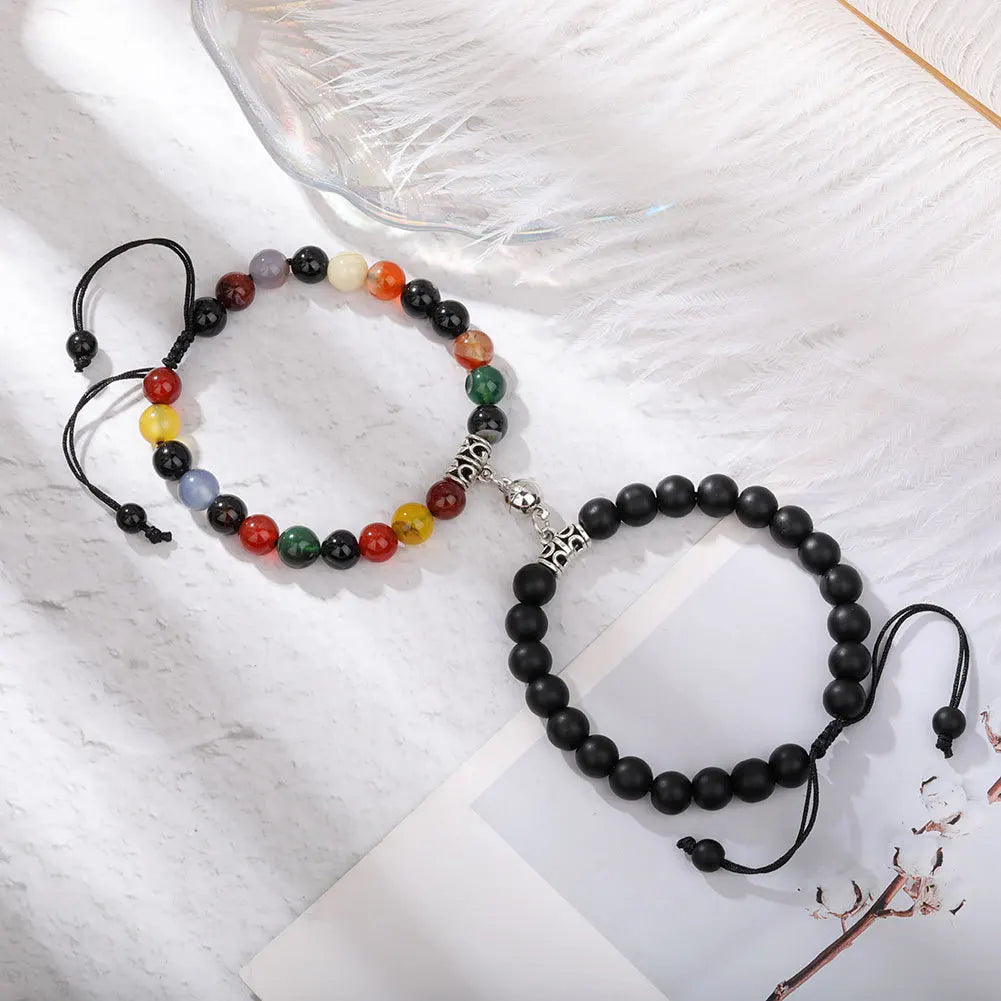 Magnet Couple Bracelets for Woman Men Romantic Heart Matching Lovers Natural Stone Beads Yoga Bracelet Valentine Gift Jewelry
