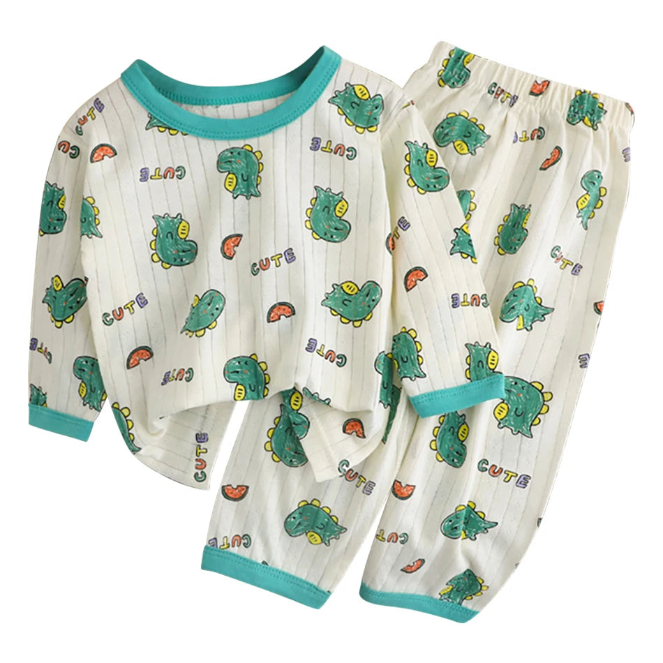 Spring Winter Kids Long Sleeve and Pants Pajamas Set Soft Breathable Baby Sleepwear Cartoon Bear AC Room Wear Boys Girls Clothes