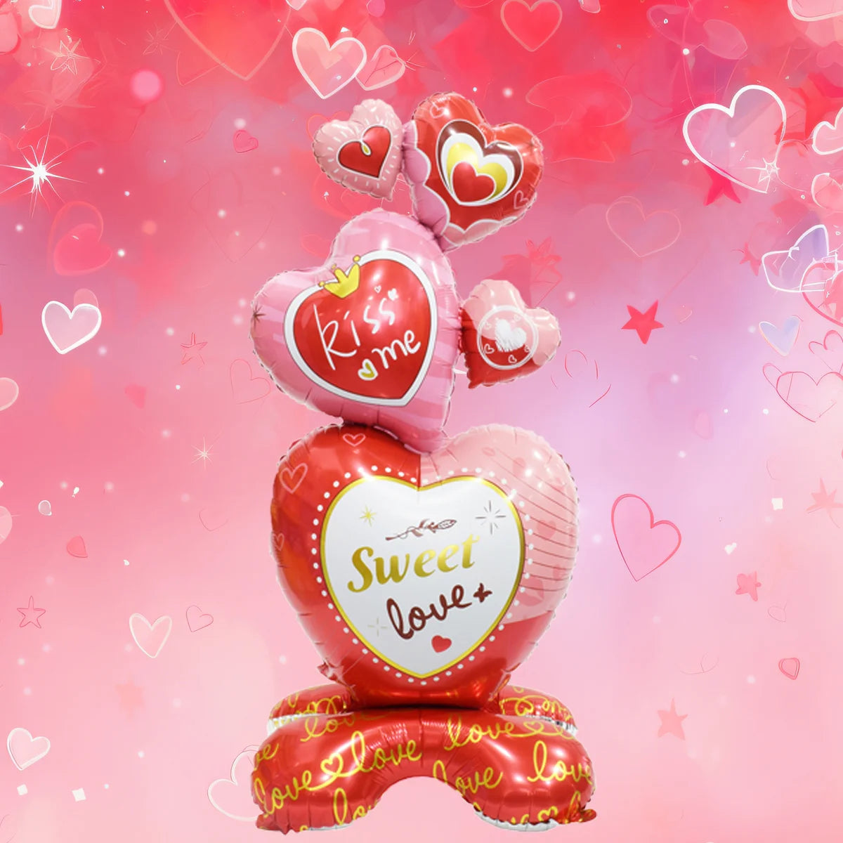 Large Valentine Stand Pedestal Kiss Me Love Heart Shape Foil Balloons Valentine's Day Wedding Decorations Engagement Decor
