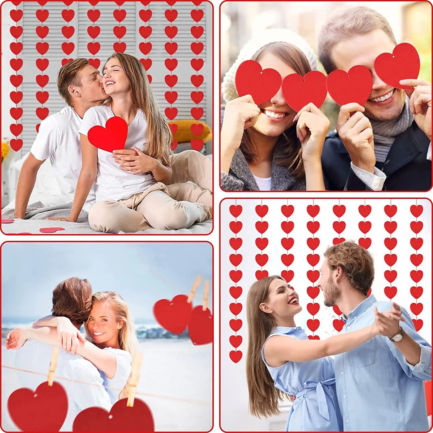 1-8Pack 3M Red Hearts Garland DIY Valentines Day Hanging String Garland Day Wedding Anniversary Proposal Party Decorations