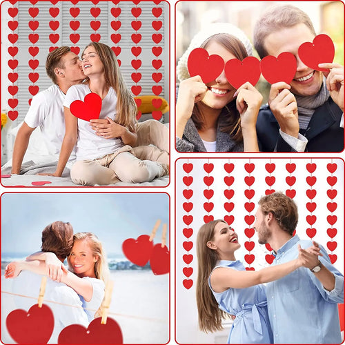 1-8Pack 3M Red Hearts Garland DIY Valentines Day Hanging String Garland Day Wedding Anniversary Proposal Party Decorations