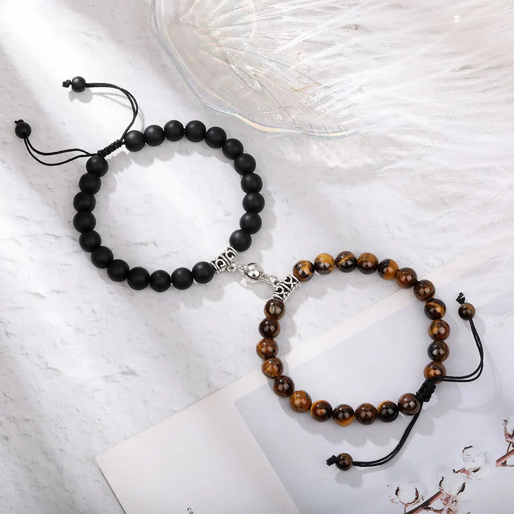 Magnet Couple Bracelets for Woman Men Romantic Heart Matching Lovers Natural Stone Beads Yoga Bracelet Valentine Gift Jewelry