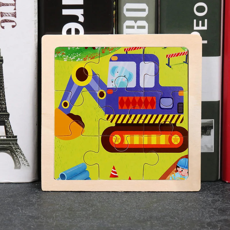 Hot Sale 11X11CM Kids Wooden Puzzle Baby Cartoon Animal Traffic Tangram Wood Puzzle Educational Jigsaw Toys For Children Gifts