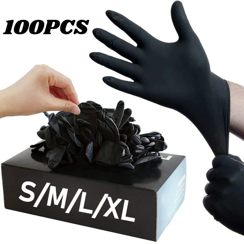 10/20/50/100PCS Black Nitrile Disposable Gloves for Work Latex Free Home Cleaning Glove Textured Mechanic Tattoo Hair Dye Beauty